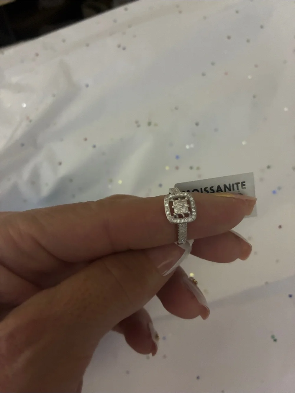 Source Unknown sterling silver moissanite Halo Ring - White
